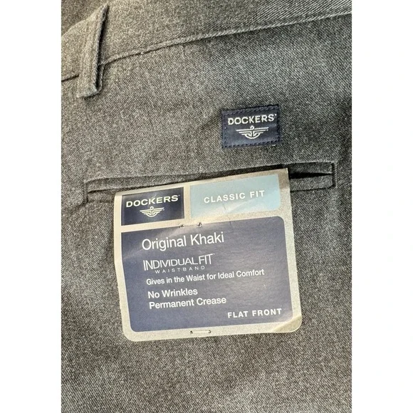 Dockers Mens Individual Fit Gray Khaki Dress Pants Classic Fit NEW Size 40x30 - Picture 3 of 7